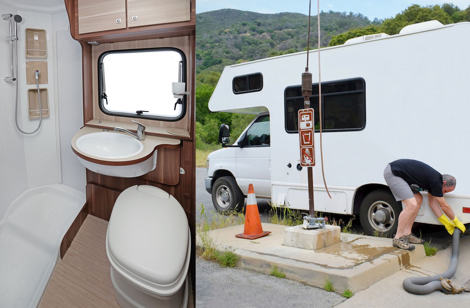 Portable RV/camper toilet and holding tank setup in Kenly, North Carolina