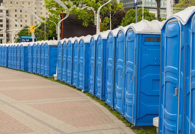 Seasonal porta potty units set up at a Kenly, North Carolina venue