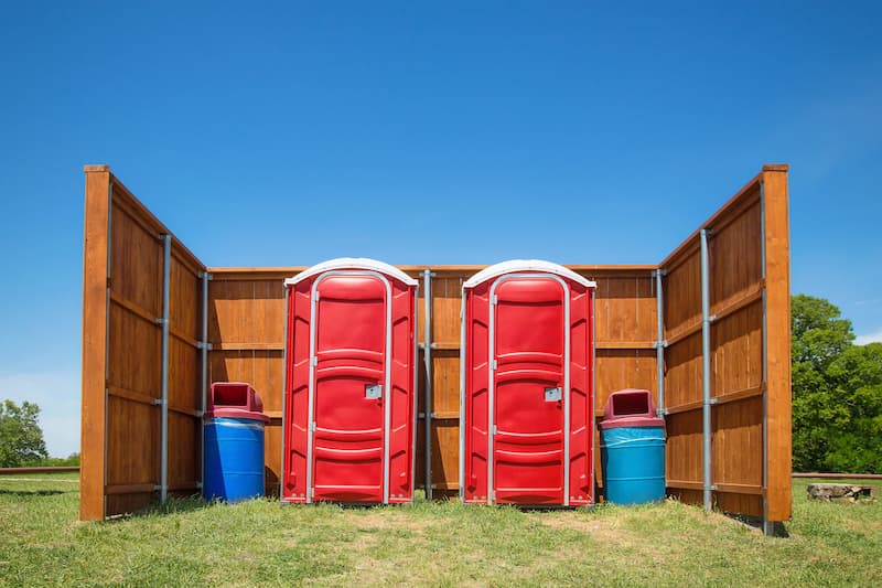 Short-term porta potty units staged for delivery in Kenly, North Carolina
